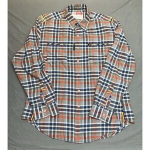 Robert Graham Shirt Mens XL Plaid Check Long Sleeve Casual Button Orange Blue